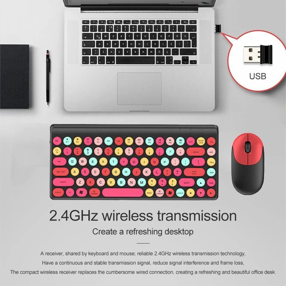 Keyboard And Mouse Combo FOREV FV-W10 Colorful 2.4ghz Wireless - Red