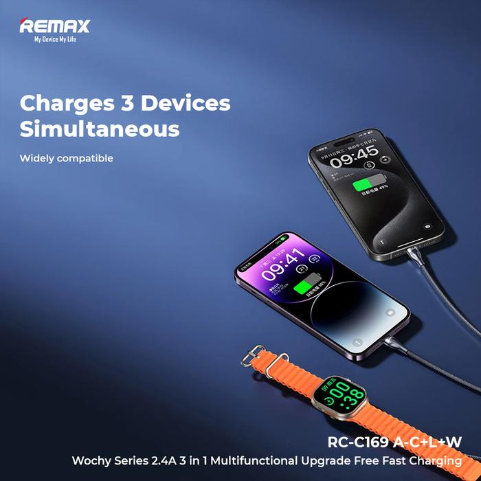 Remax RC-C169 3 in 1 Charging Cable 1.2M - Black