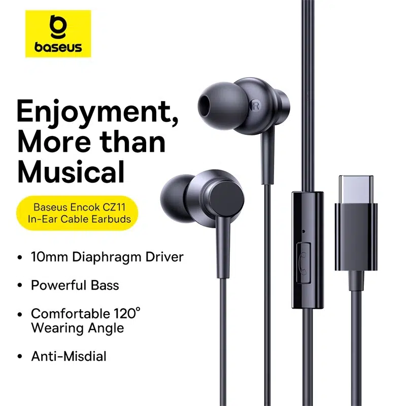 Baseus Encok CZ11 USB-C Wired Earphones - Black