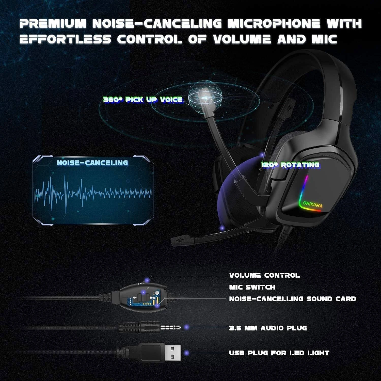 Onikuma Gaming Headphone K20 RGB Gaming Headset - Grey Camo