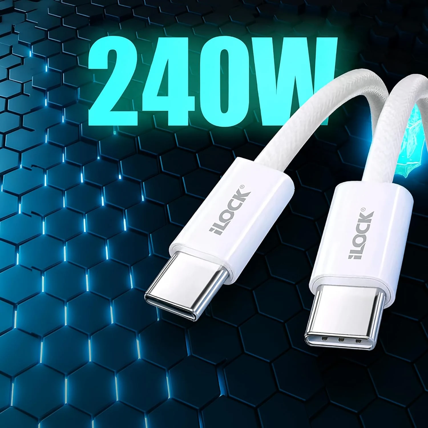 كابل آي لوك USB-C إلى USB-C مضفّر شحن PD 240 واط – 1 متر