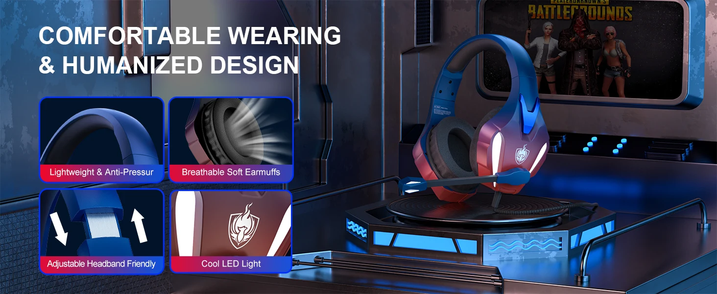 PHOINIKAS H9 Wired Gaming Headset - Blue