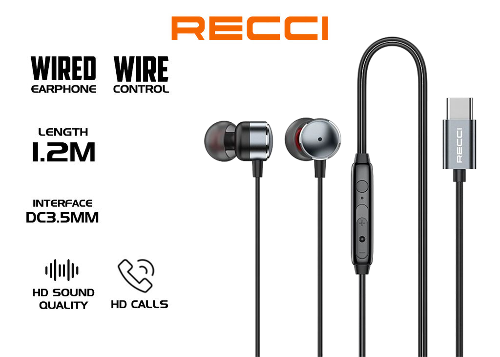 ريسّي Recci REP-L38 سماعة أذن سلكية تايب-سي – 1.2 متر
