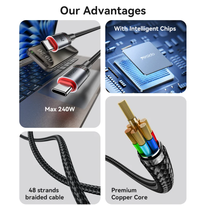 Yesido CA186 240W Type-C To Type-C Braided Data Cable 2M