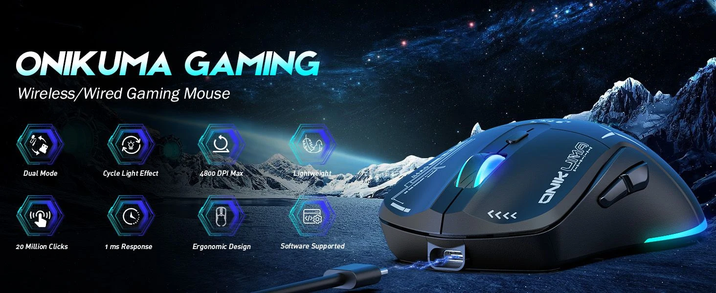 Onikuma CW917 Dual Mode RGB Gaming Mouse – Black