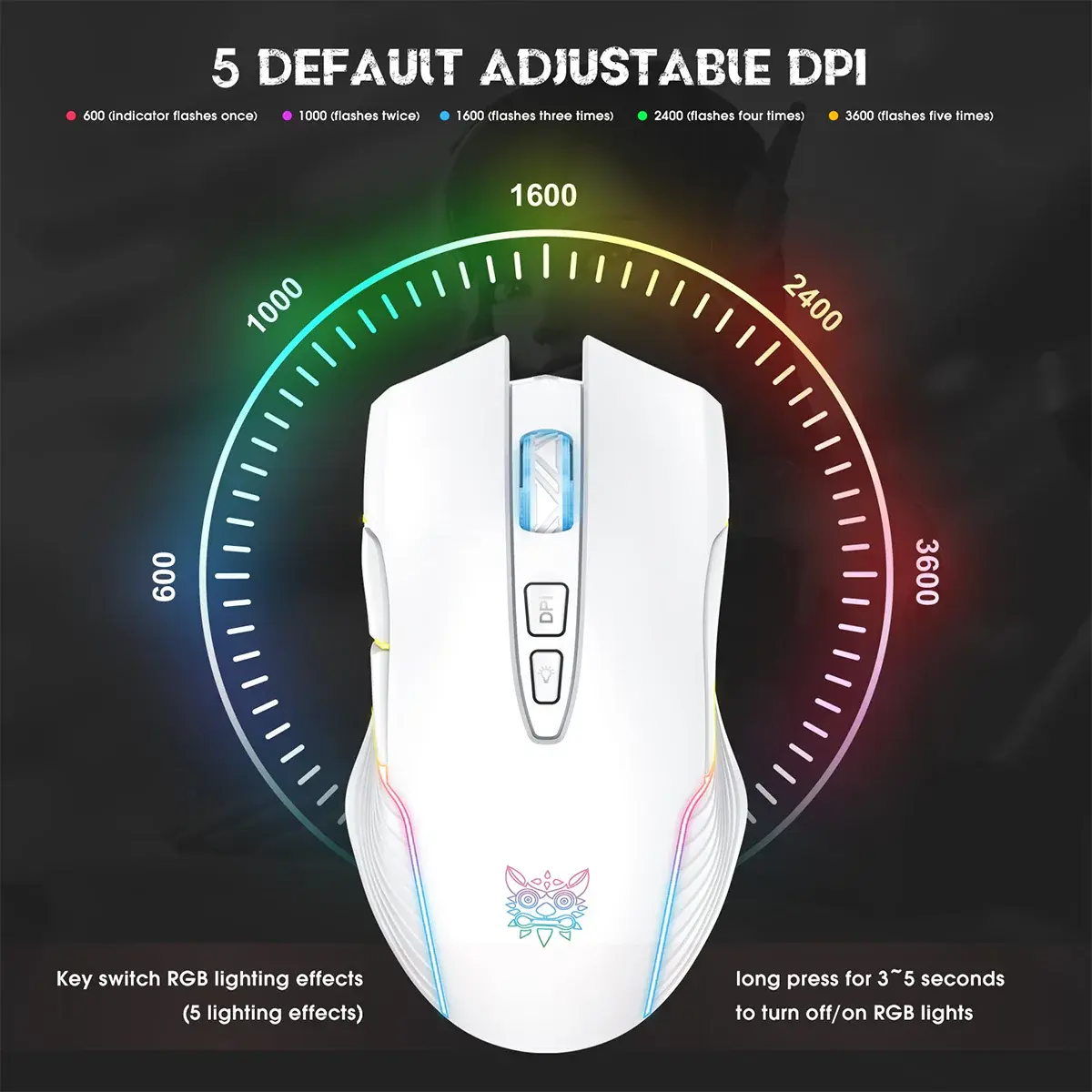 Onikuma CW905 Wireless RGB Gaming Mouse - White