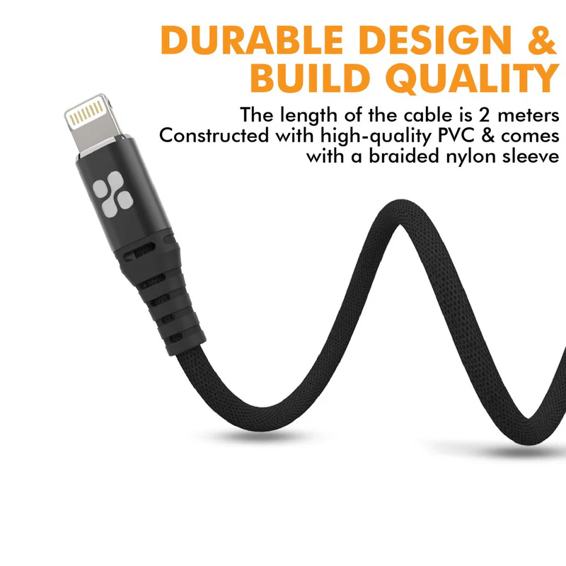 Promate Nervelink-I2 Tensile Power and Data USB to Lightning Cable - 2M - Black