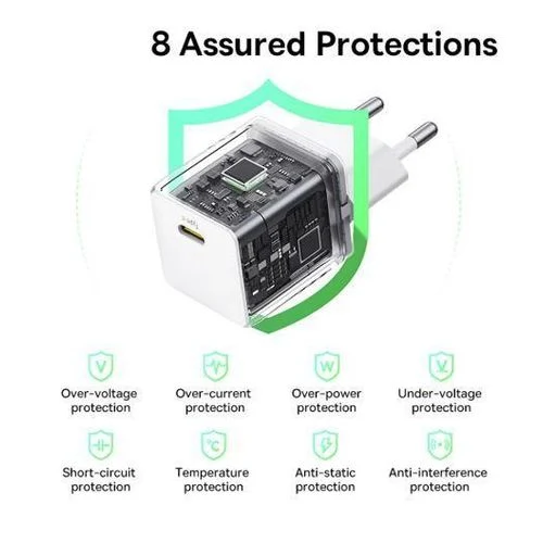 باسيوس بالم شاحن سريع 1C 30 واط EU + كابل USB-C 1م - مون وايت