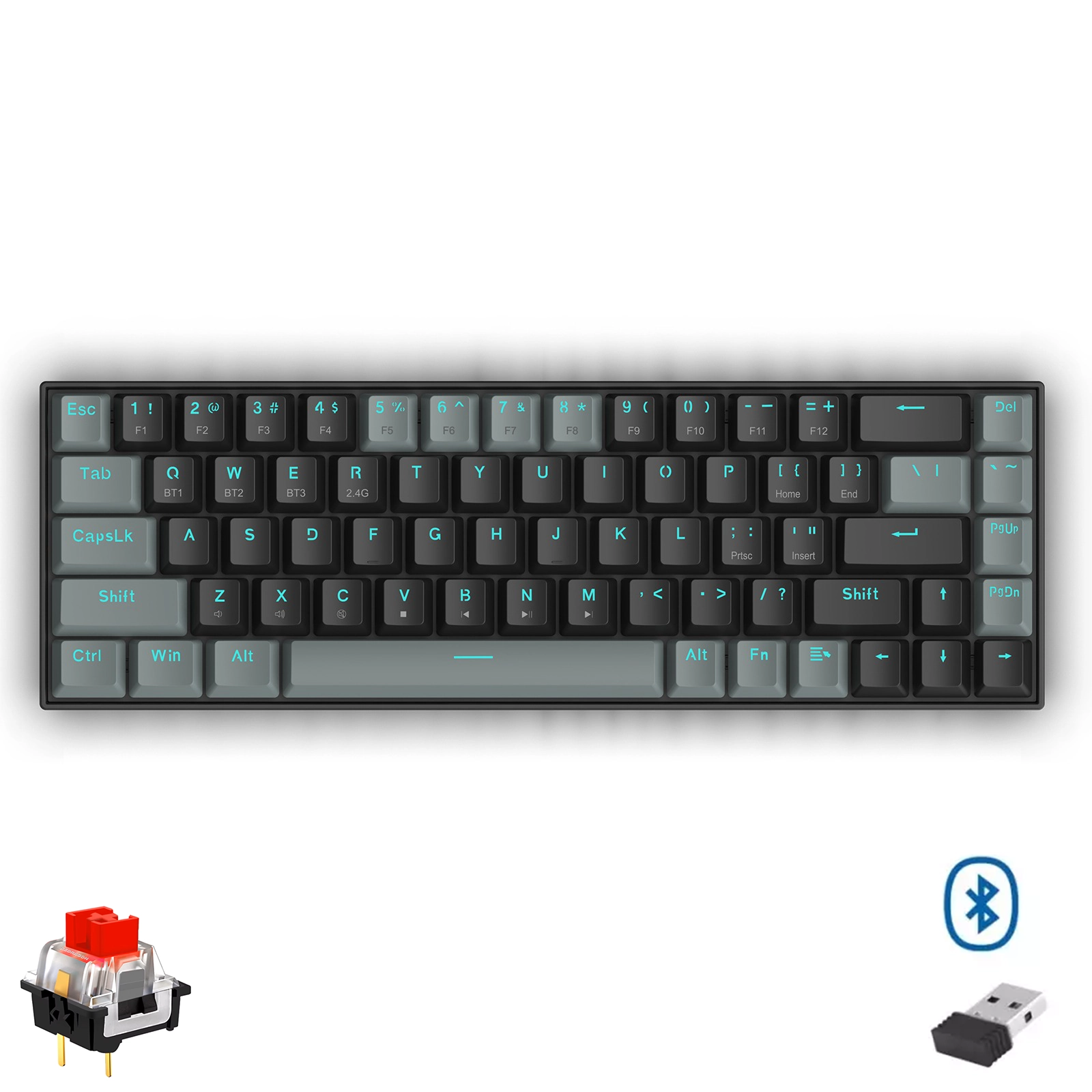 Redragon K662 Gwern Wireless Gaming Mechanical Keyboard - Red Switch - Black/Grey