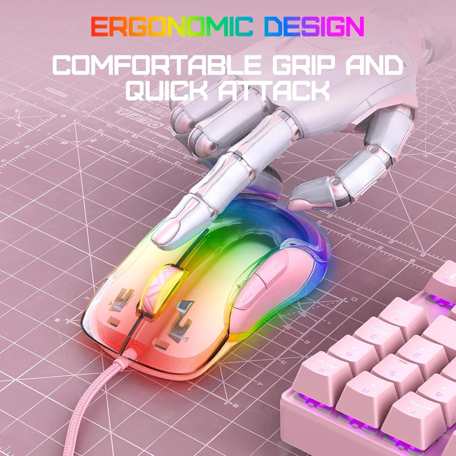 ONIKUMA CW925 RGB Wired Gaming Mouse - Pink