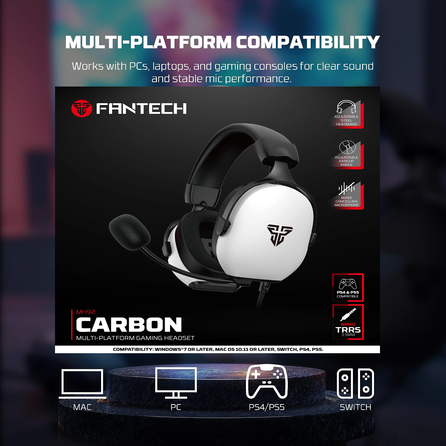 توافق سماعة Fantech Carbon MH92 مع منصات متعددة