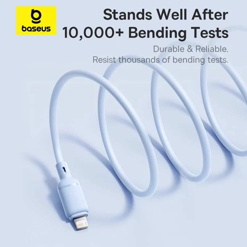 كابل بيسوس سيلكي سيريس USB-A إلى لايتننج 20 واط – 1 متر – أبيض