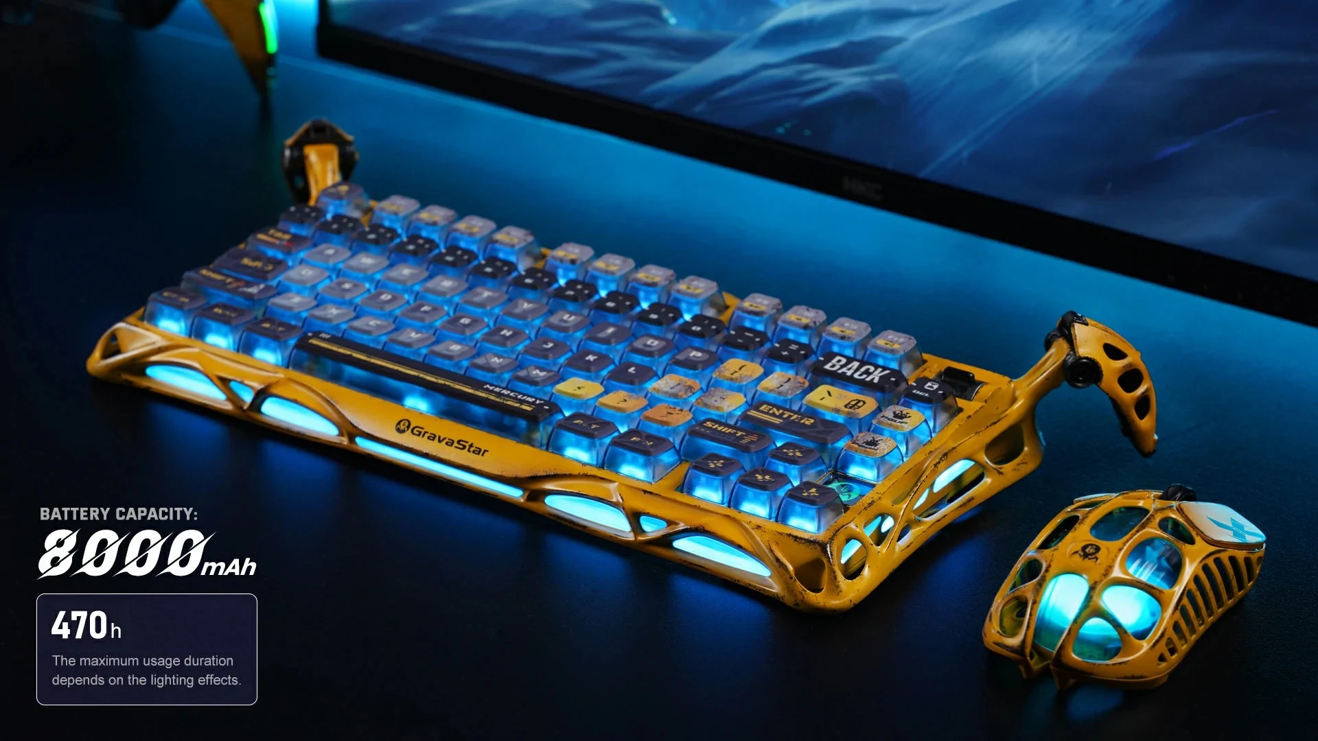 GravaStar Mercury K1 Pro 75% Wireless Mechanical Gaming Keyboard Special Edition - Battle-Worn Yellow