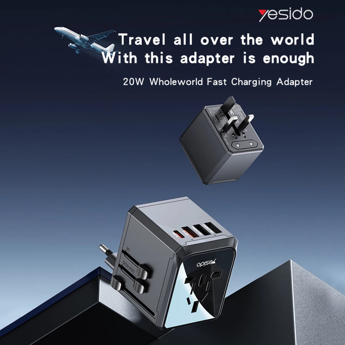Yesido MC24 20W 3-USB & Type-C Universal Travel Adapter Plug
