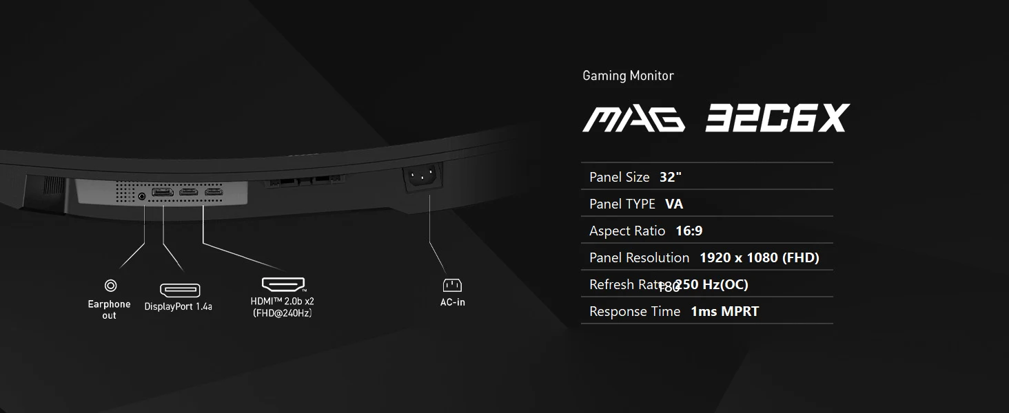 MSI MAG 32C6X – 31.5" FHD 250Hz VA Curve Gaming Monitor