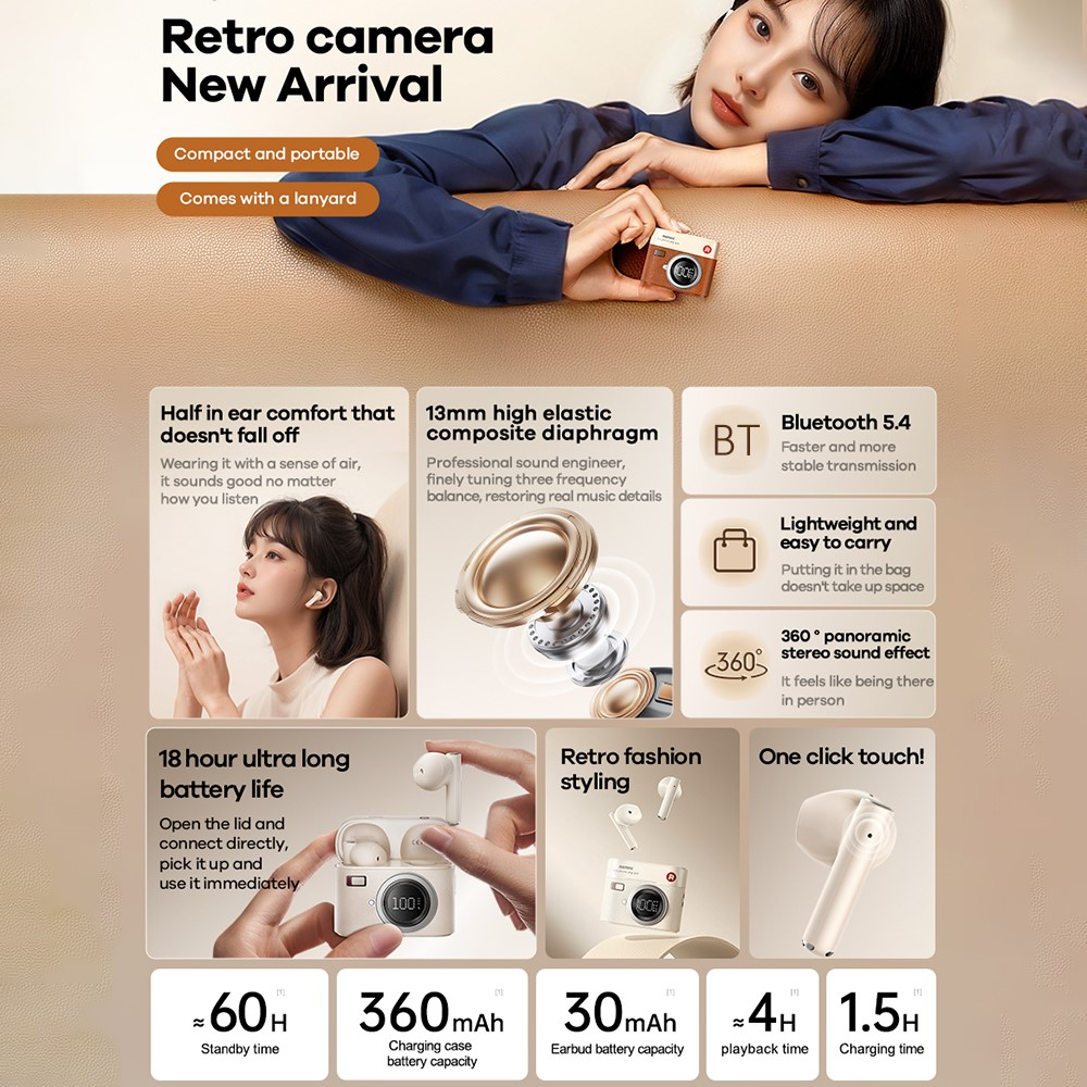 REMAX Cozybuds W33 Bluetooth Wireless Earbuds - Brown