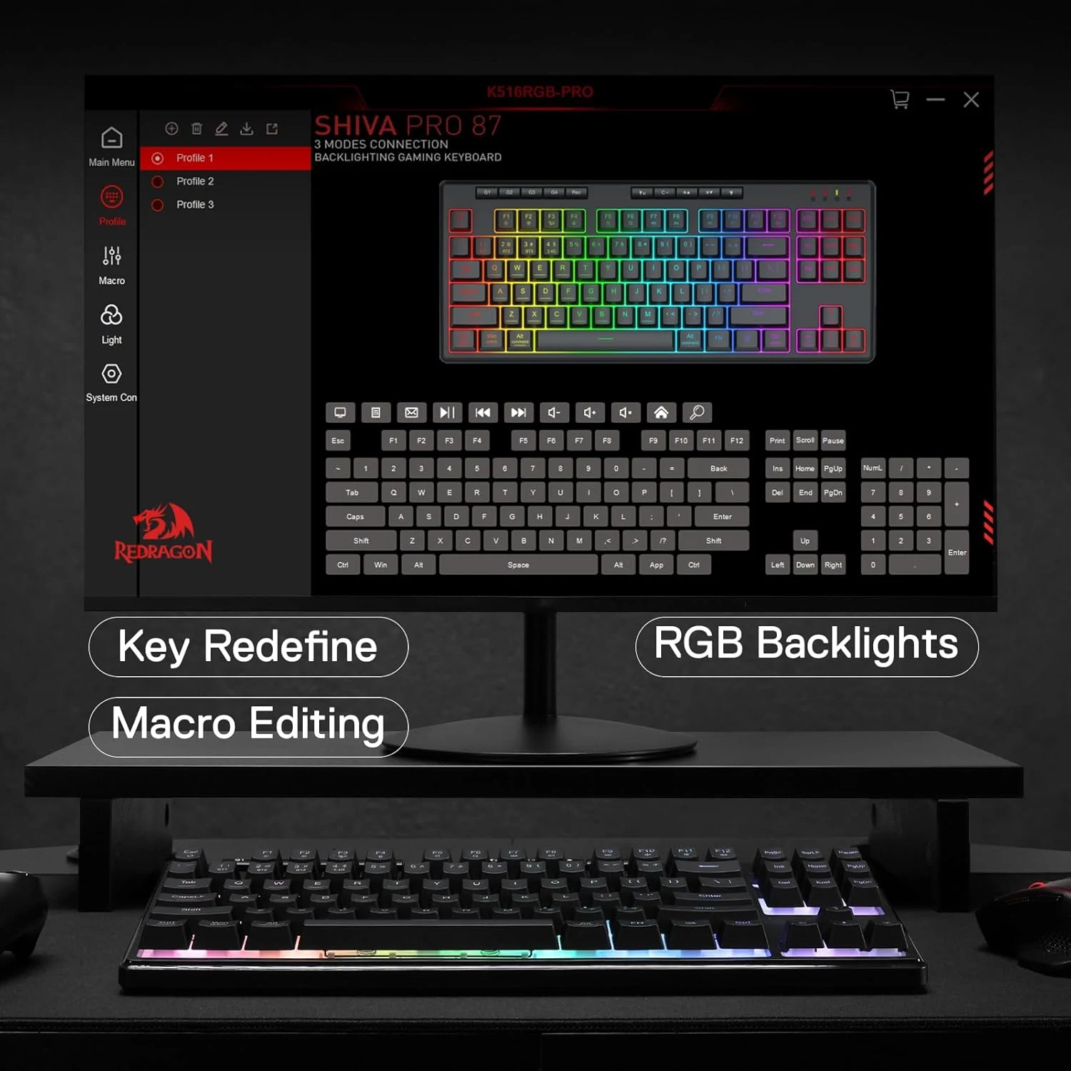 Redragon SHIVA K516 PRO TKL Wireless 3-Mode Membrane Gaming Keyboard