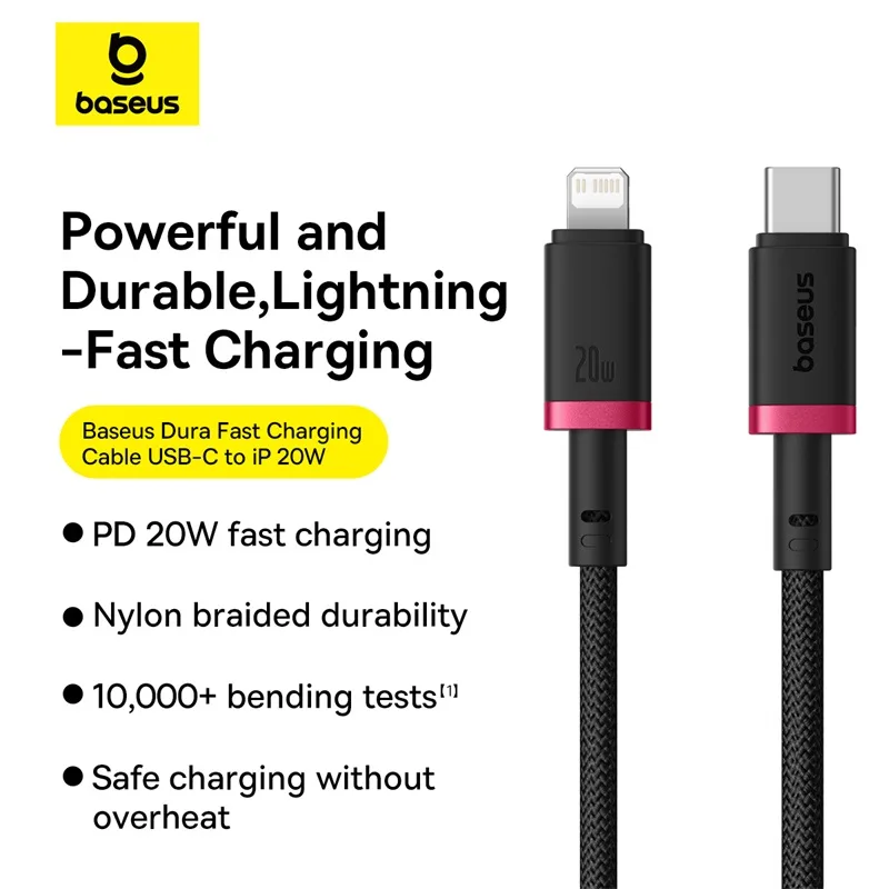 باسيوس ديورا كابل USB-C إلى Lightning 20 واط (2م) - أحمر/أسود