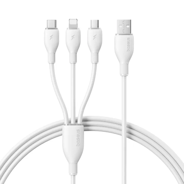 باسيوس ألترا فاست كابل USB-A 3 في 1 3.5A 1.3م - ابيض