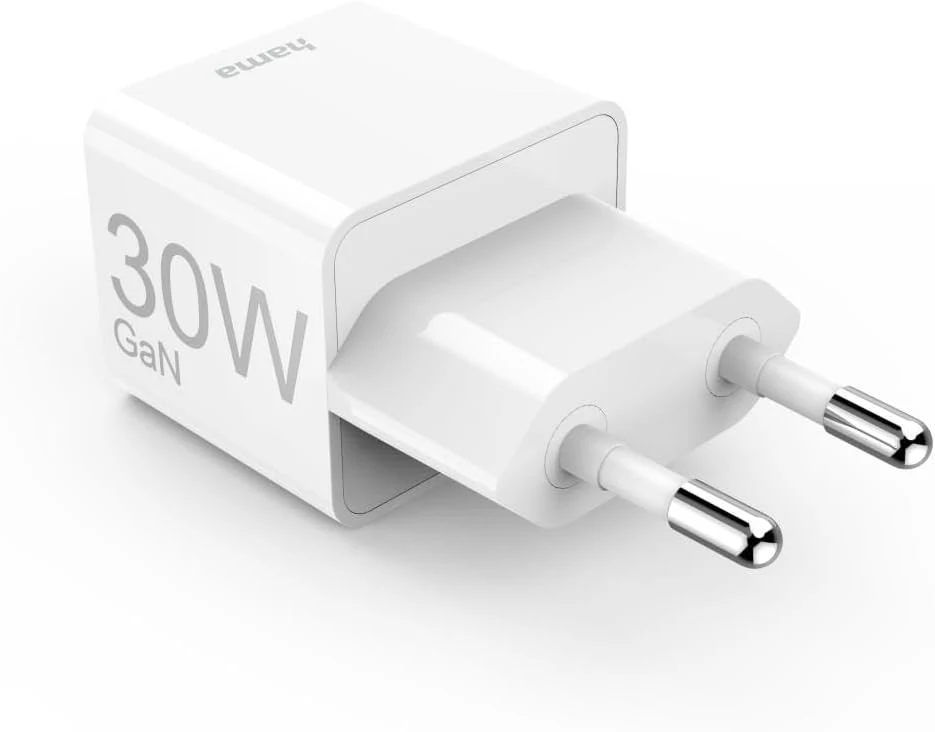 شاحن حائط هاما GaN ميني USB-C بقدرة 30 واط مع PD – أبيض