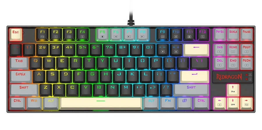 Redragon K552-LGY KUMARA Rainbow Wired Mechanical Gaming Keyboard - Red Switch - Black/Grey