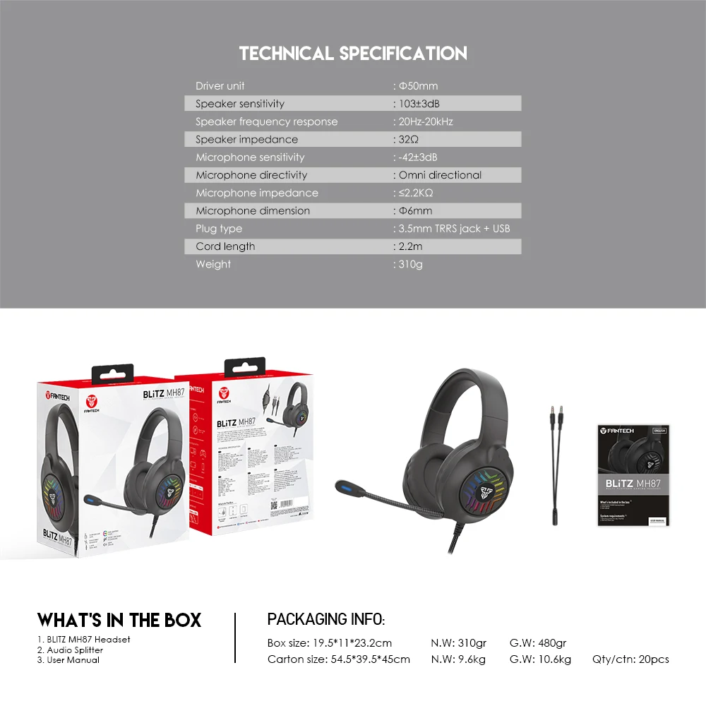 FANTECH MH87 BLITZ Wired Gaming Headset