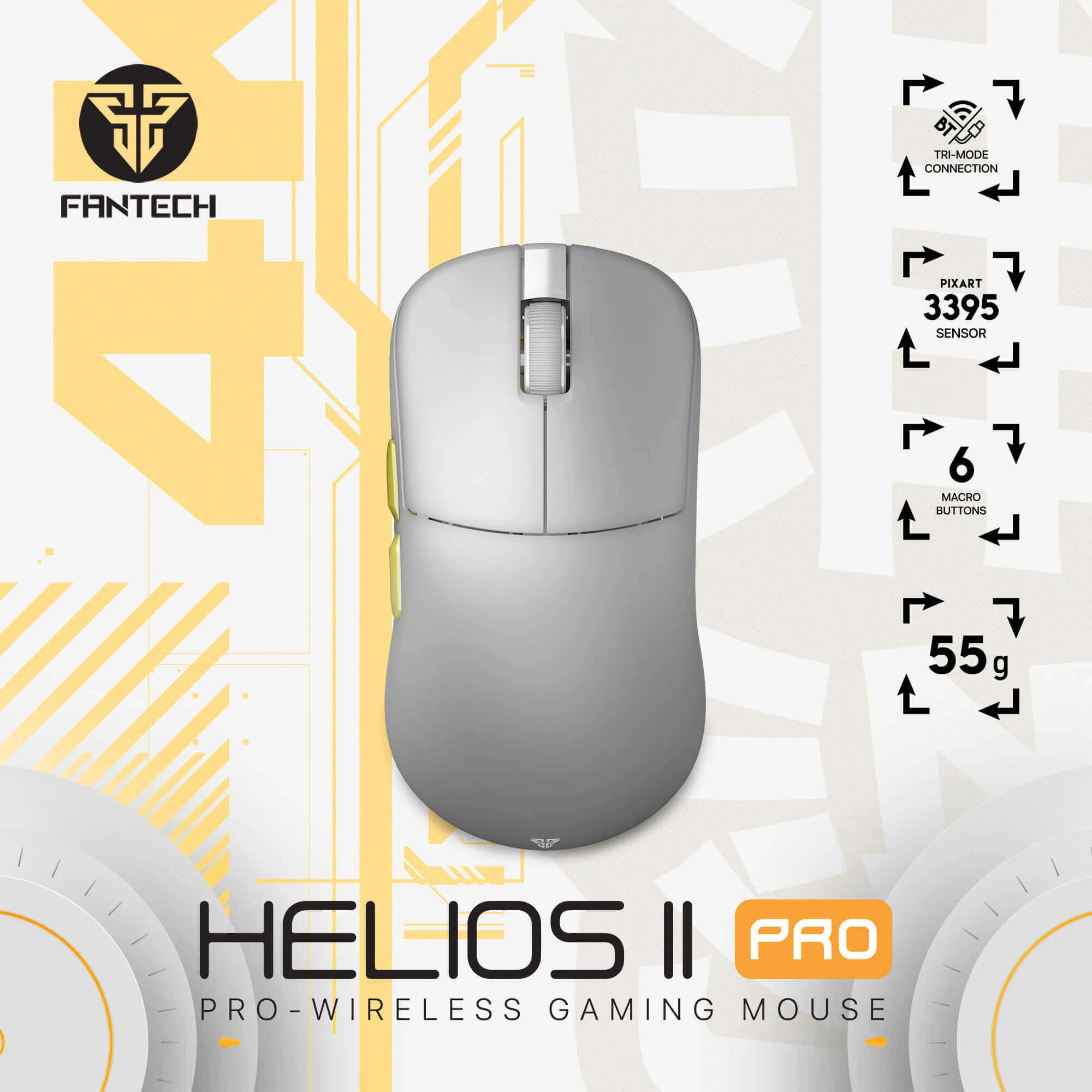 ماوس الألعاب اللاسلكي فانتيك Helios II Pro XD3V3 4K باللون الرمادي