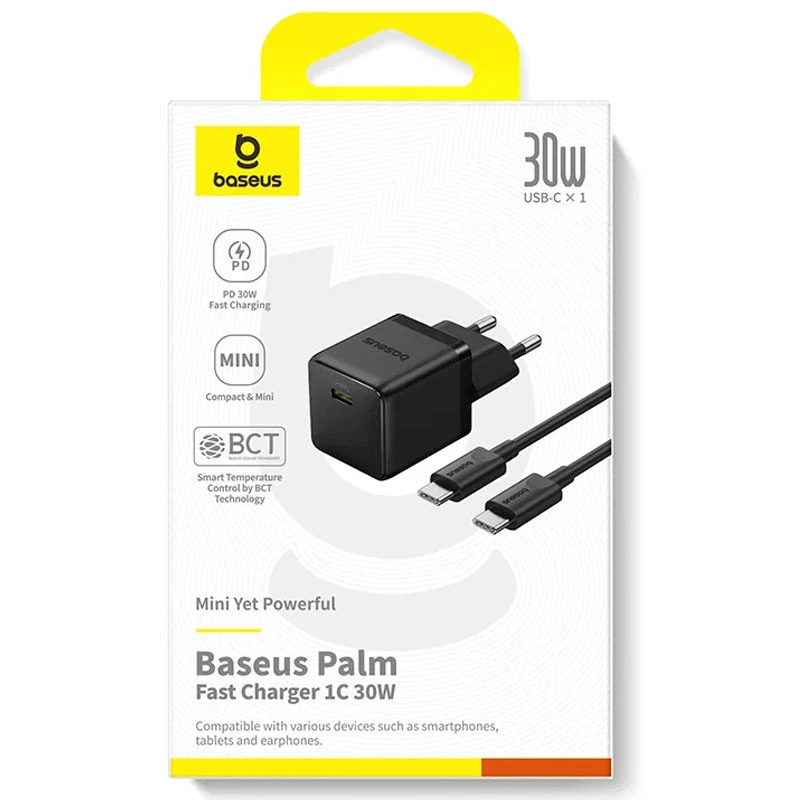 Baseus Palm Fast Charger 1C 30W EU + 1M USB-C Cable - Black
