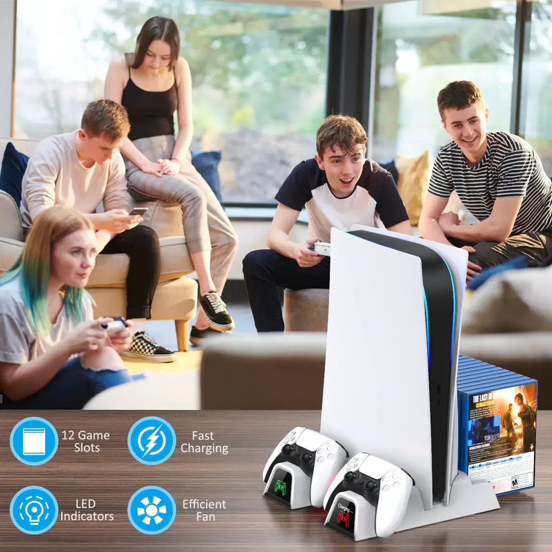 OIVO PS5 Charging Dock Stand with Cooling Fan - Black