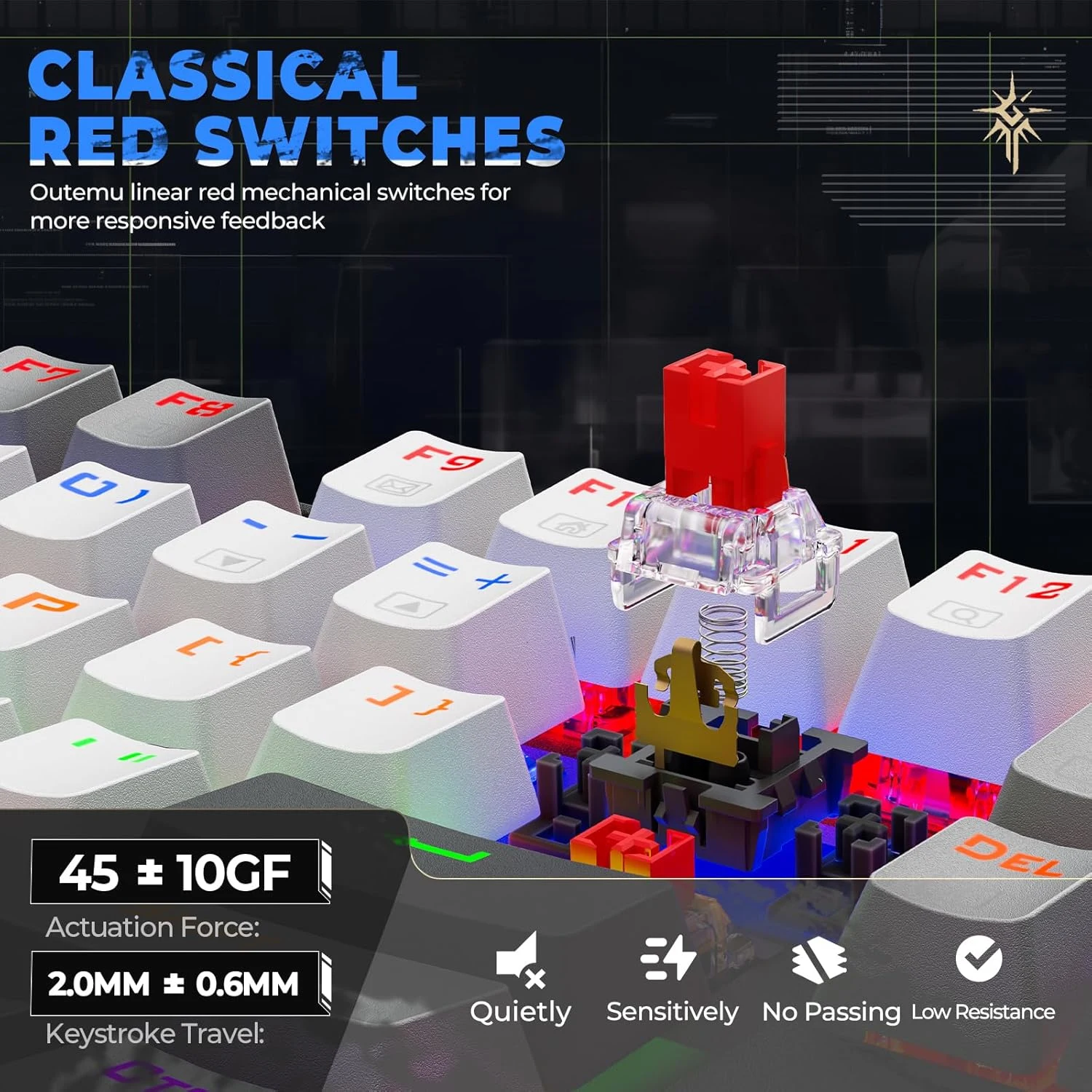 Redragon K552-WGL KUMARA Rainbow Wired Mechanical Gaming Keyboard - Red Switch - White/Gray