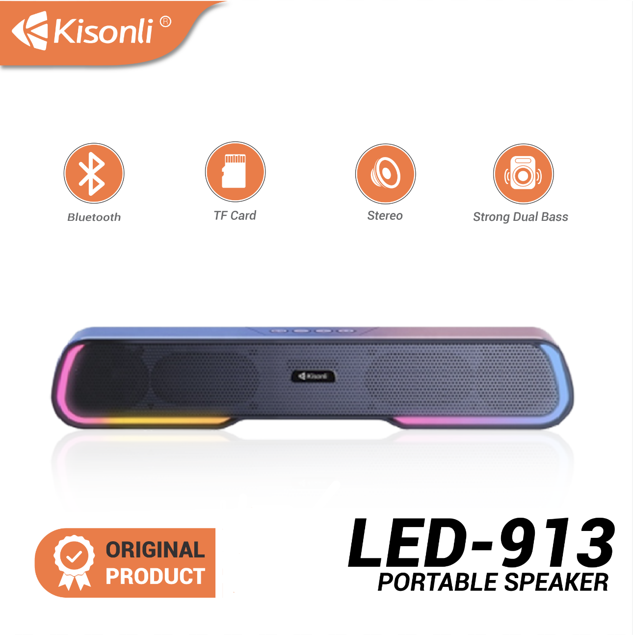 Kisonli LED-913 Bluetooth RGB Soundbar Speaker - Black