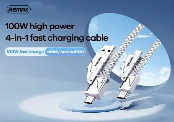 ريماكس RC-C119 كابل مضفر 100 وات 4 في 1 شحن سريع 1.2 متر - أبيض