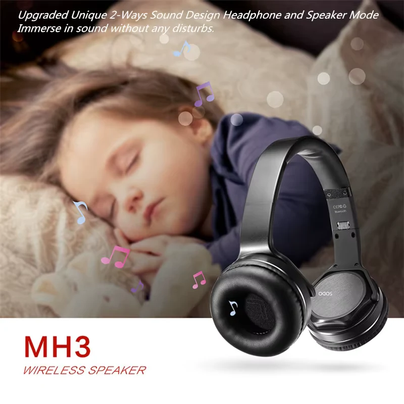 Sodo MH3 2-in-1 Bluetooth Headphones + Twist-Out Speaker - Black