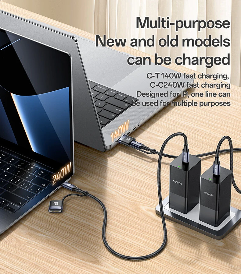 Yesido CA197 240W Fast Charging Type-C To Type-C/Magsafe 3 (Macbook) 2M