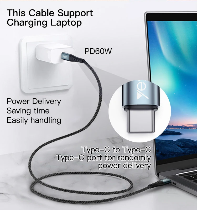 Yesido CA67 PD 60W Fast Charging Type-C to Type-C Braided - 2M