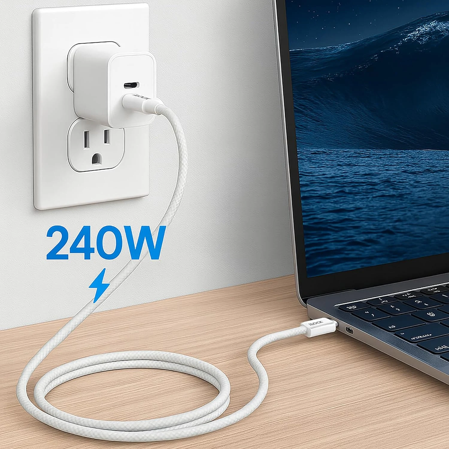 كابل آي لوك USB-C إلى USB-C مضفّر شحن PD 240 واط – 1 متر