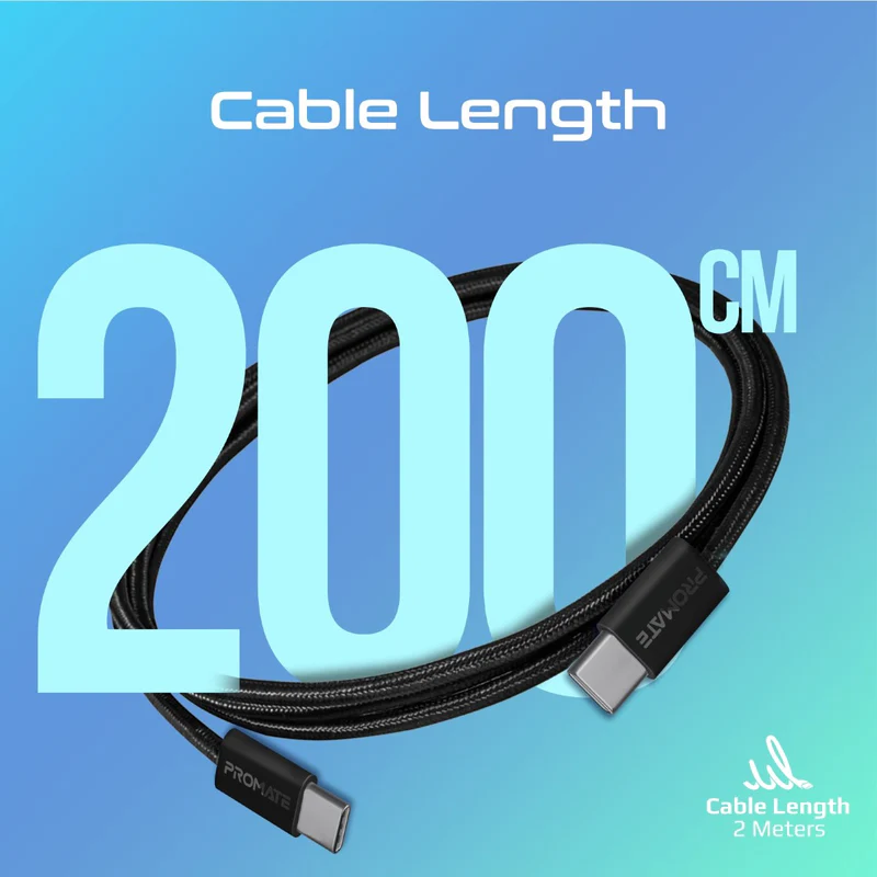 برومييت EcoLine-CC200 كابل يو إس بي-سي 60 وات فاست تشارجينج 2 متر – أسود