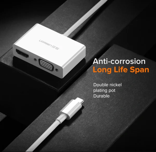 يوجرين MM123 محوّل USB-Type-C إلى HDMI + VGA – أبيض