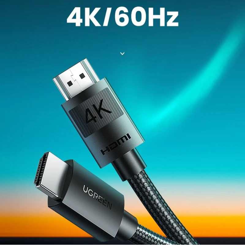 يوجرين HD119 كابل مضفر HDMI 4K بطرفين ذكر – 1 متر