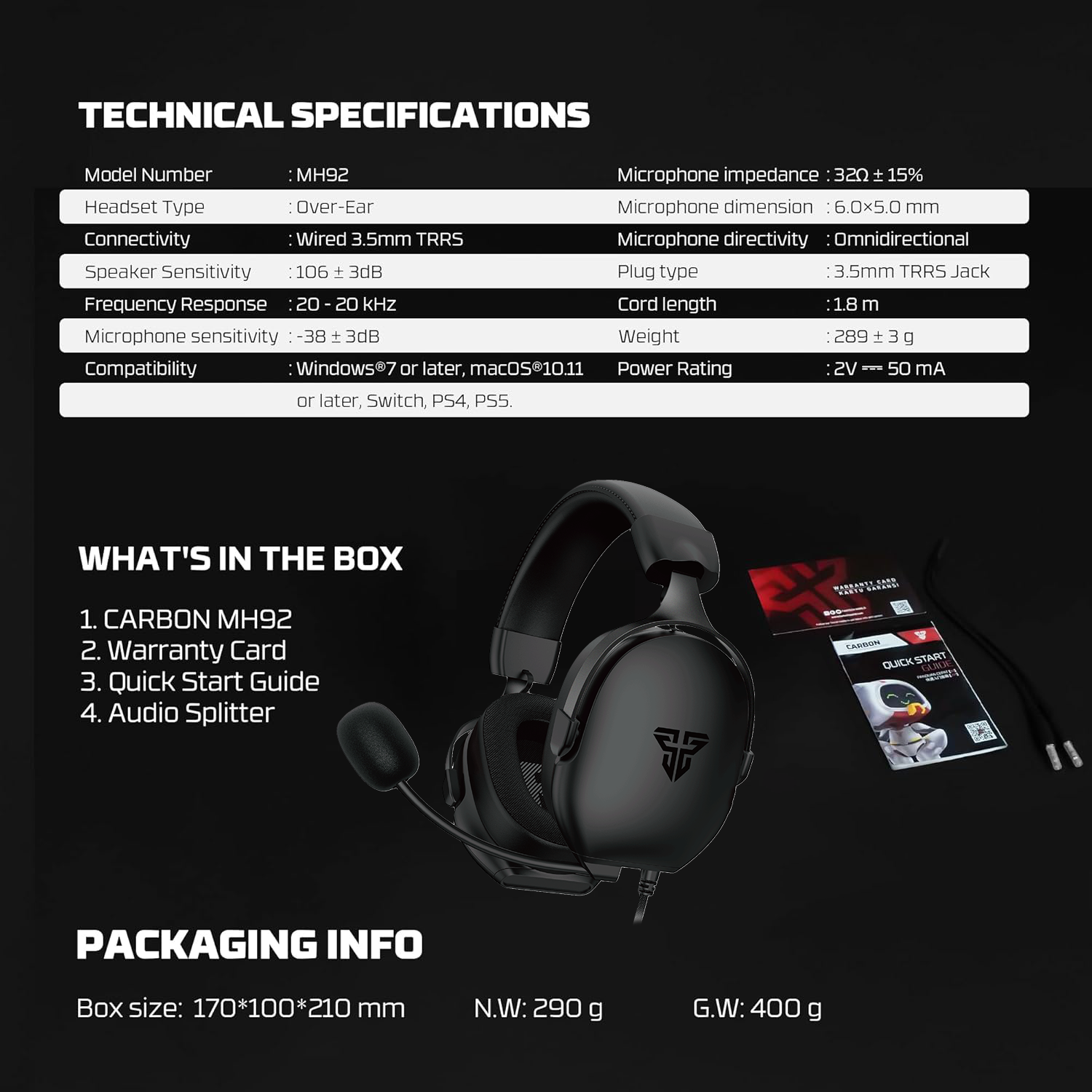 تصميم سماعة Fantech Carbon MH92 فوق الأذن