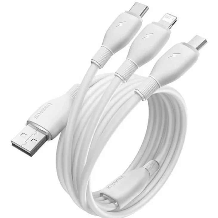 باسيوس ألترا فاست كابل USB-A 3 في 1 3.5A 1.3م - ابيض