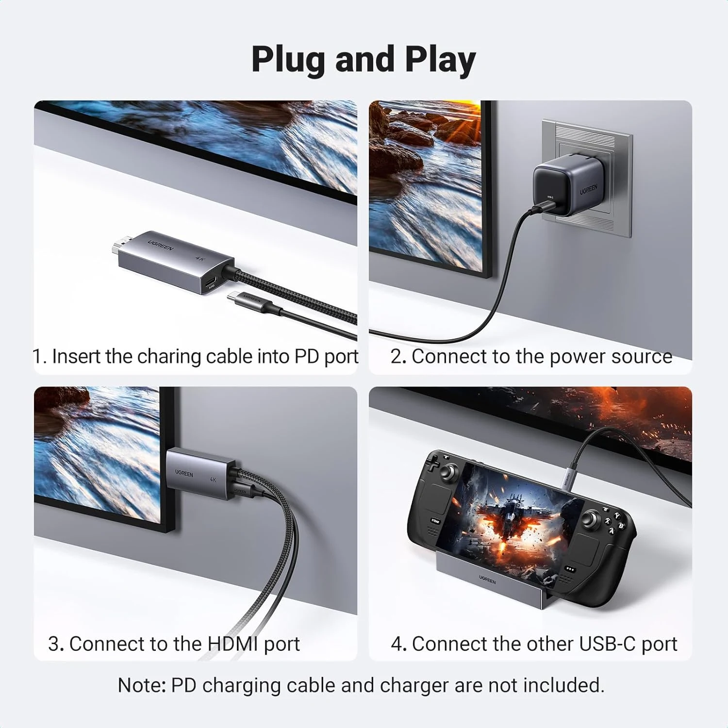 يوجرين CM675 كابل USB-C إلى HDMI بدقة 4K 60Hz قوة 100 واط – 2 متر