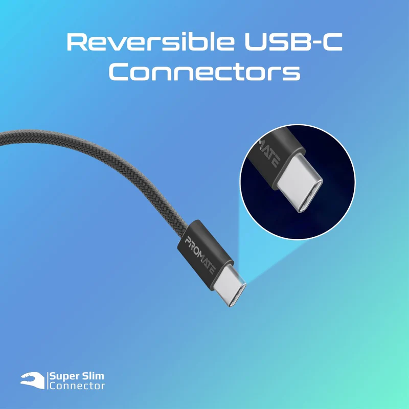 برومييت EcoLine-CC200 كابل يو إس بي-سي 60 وات فاست تشارجينج 2 متر – أسود