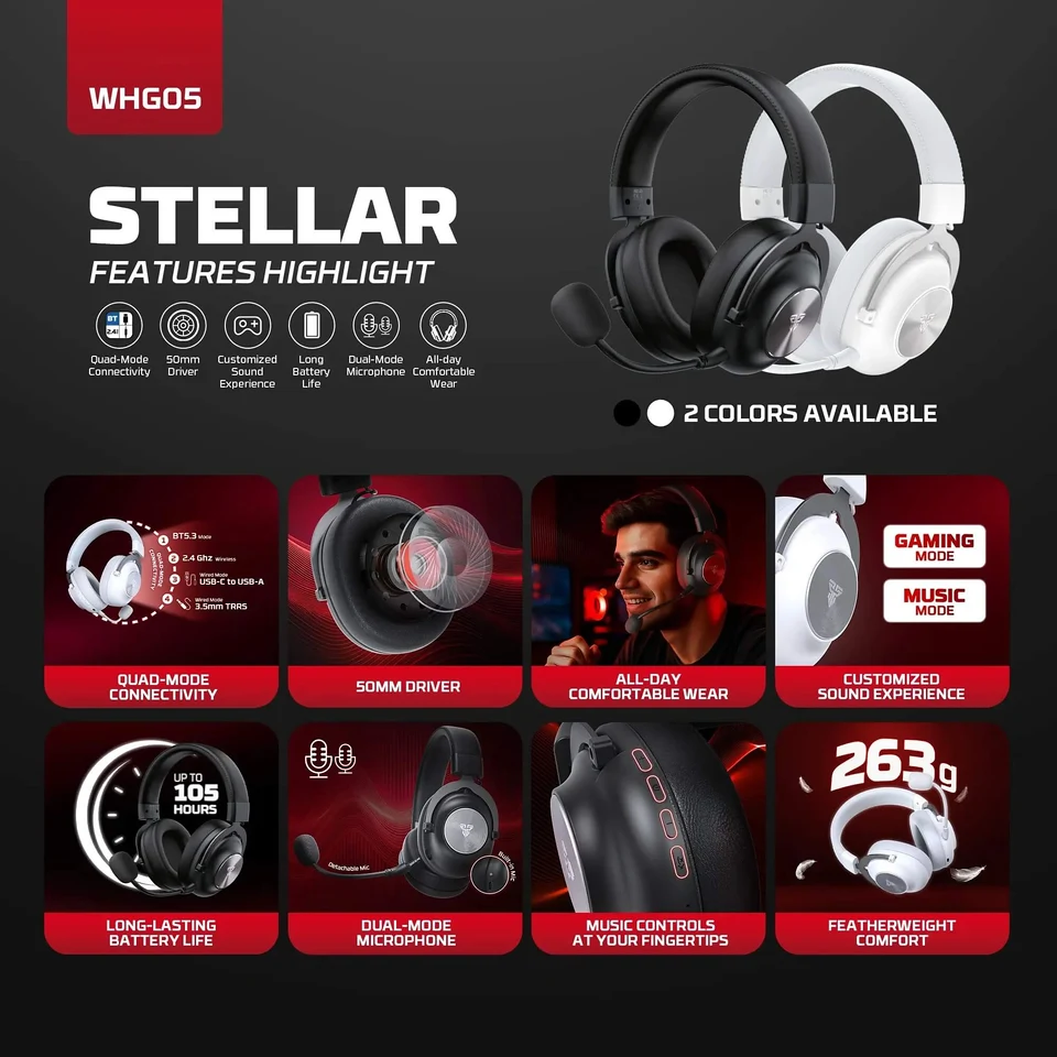 سماعة Fantech Stellar WHG05 اللاسلكية باللون الأبيض
