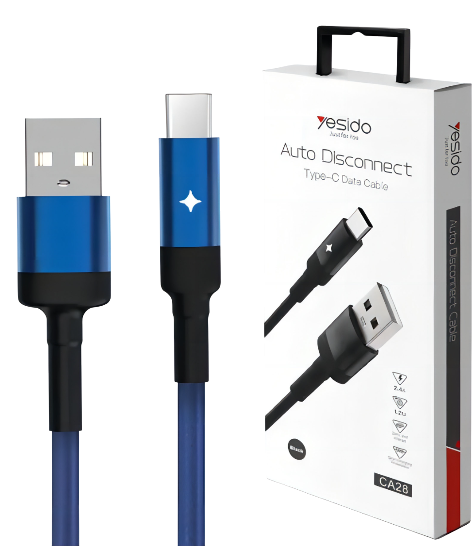 Yesido CA28 كابل USB-C إيقاف تلقائي 1.2 م أزرق