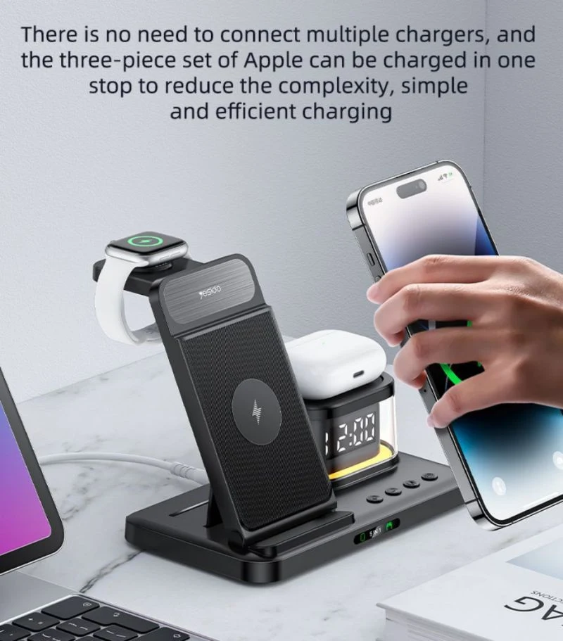 Yesido DS22 5 in 1 Clock Wireless Charging Stand For Apple
