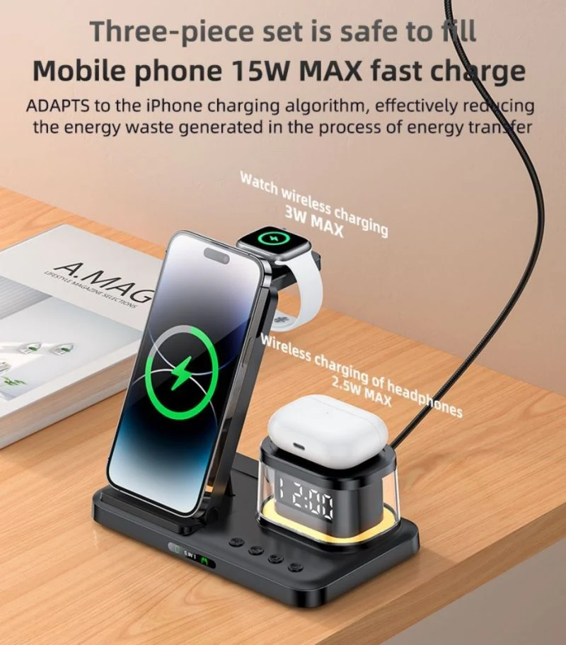 Yesido DS22 5 in 1 Clock Wireless Charging Stand For Apple