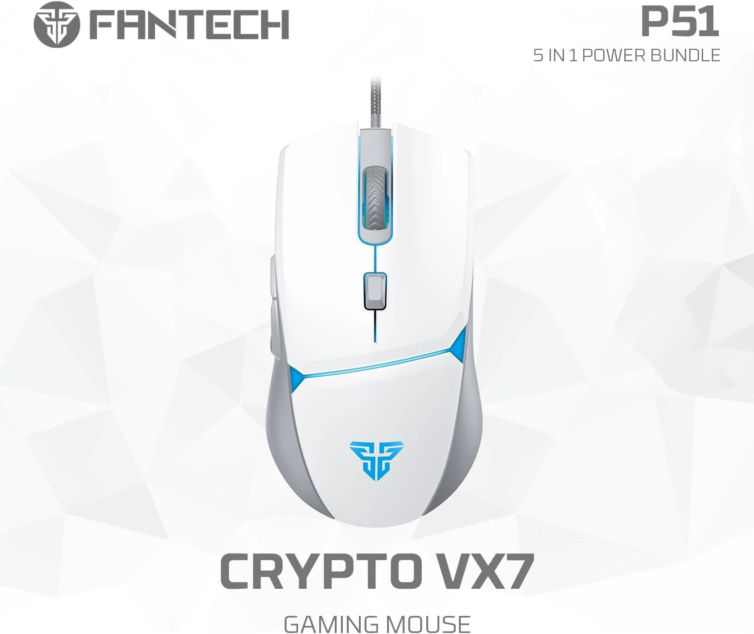 Fantech P51 Combo Power 5×1 Gaming Keyboard+Mouse+Mousepad+Headset+Headset stand - White