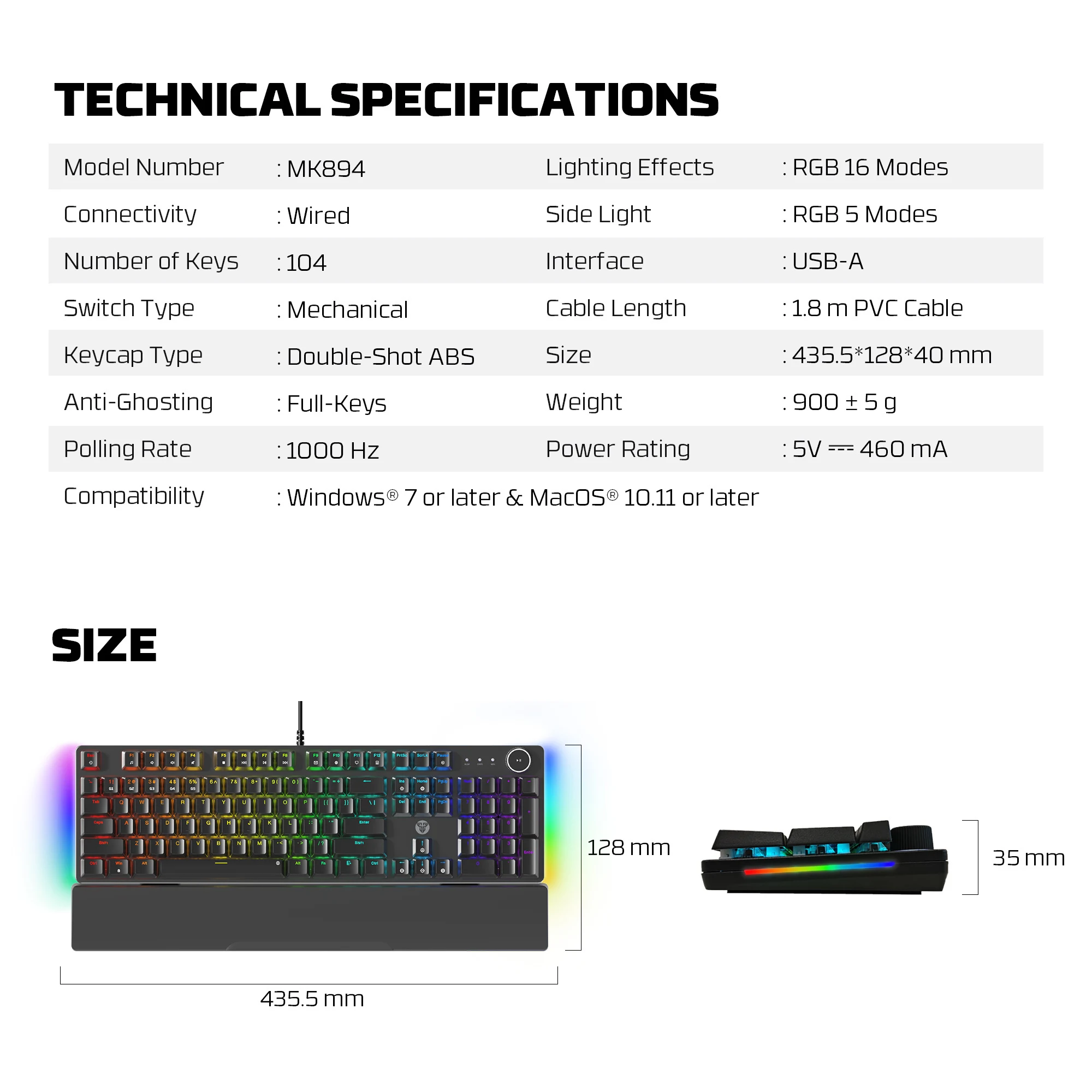 Fantech MAXPOWER II MK894 Double-Shot ABS Keycaps