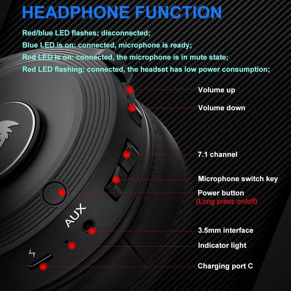 Redragon H818 PRO Pelops Wireless Gaming Headset - Black